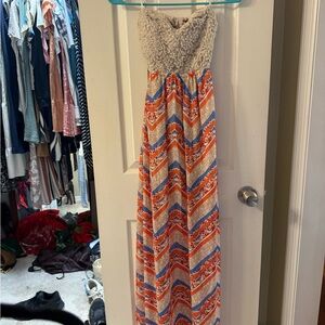 Chevron Strapless Maxi Dress